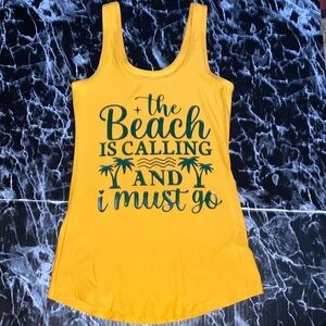 No Boundaries Mustard Yellow Tank Top with Blue Print